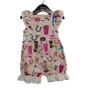 Eleanor Rose Toddler Girls Size 3T 4T Romper Western Cowgirl Boot Print NWOT